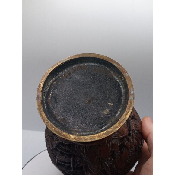 Chinese Cinnabar Vase Carved Super Rare Piece Antique 8 1/2" Tall - Picture 6 of 16